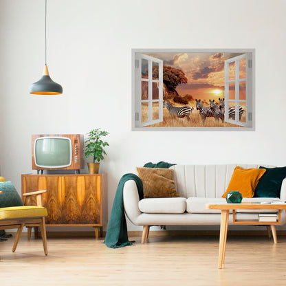 Poster orizzontale staccabile e attaccabile ZEBRA SUNSET VISTA