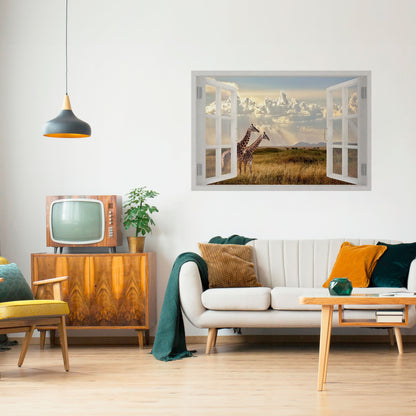 FINESTRA SGUARDO GIRAFFA Poster orizzontale staccabile e attaccabile