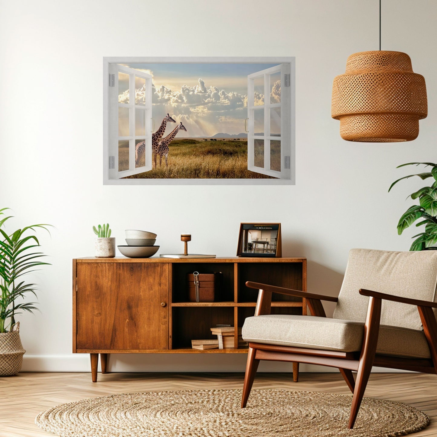 FINESTRA SGUARDO GIRAFFA Poster orizzontale staccabile e attaccabile