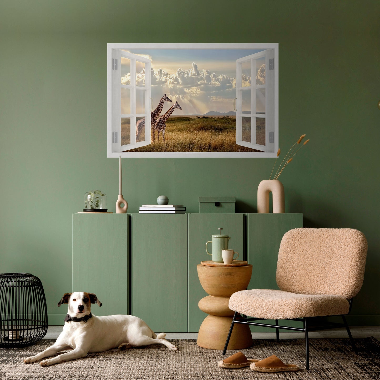 FINESTRA SGUARDO GIRAFFA Poster orizzontale staccabile e attaccabile