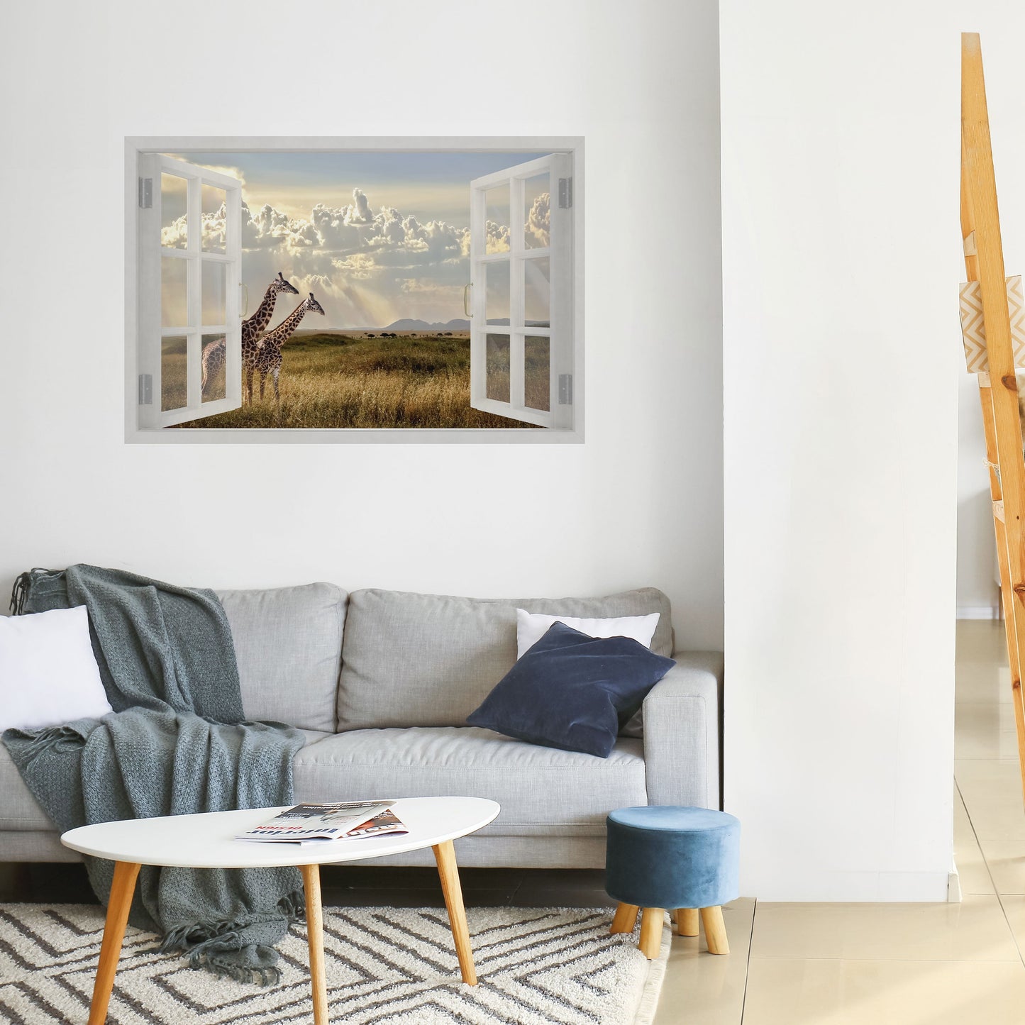 FINESTRA SGUARDO GIRAFFA Poster orizzontale staccabile e attaccabile