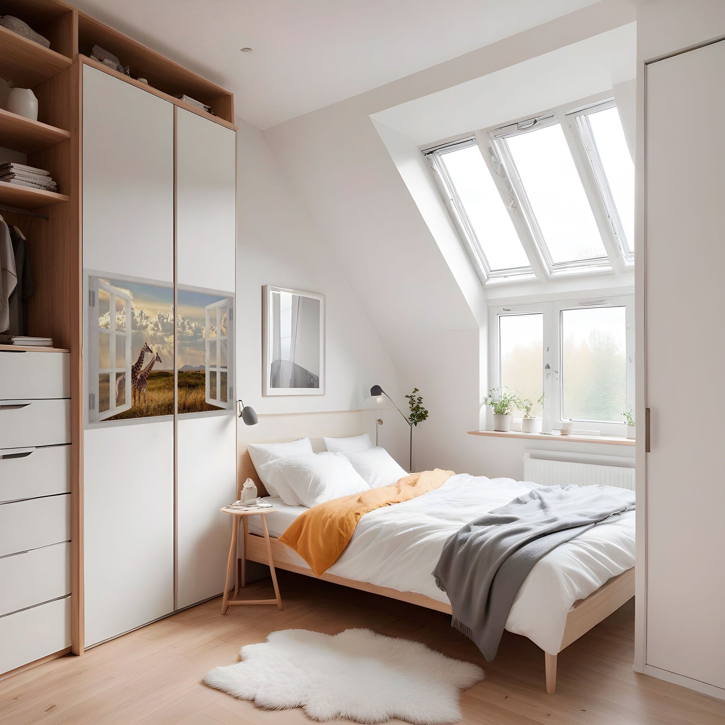 FINESTRA SGUARDO GIRAFFA Poster orizzontale staccabile e attaccabile