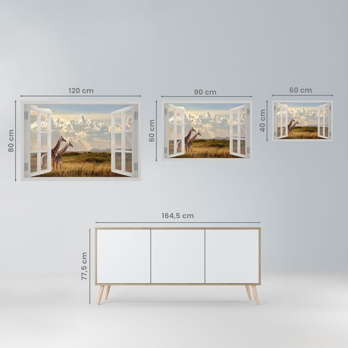 FINESTRA SGUARDO GIRAFFA Poster orizzontale staccabile e attaccabile