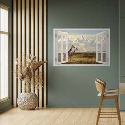 FINESTRA SGUARDO GIRAFFA Poster orizzontale staccabile e attaccabile