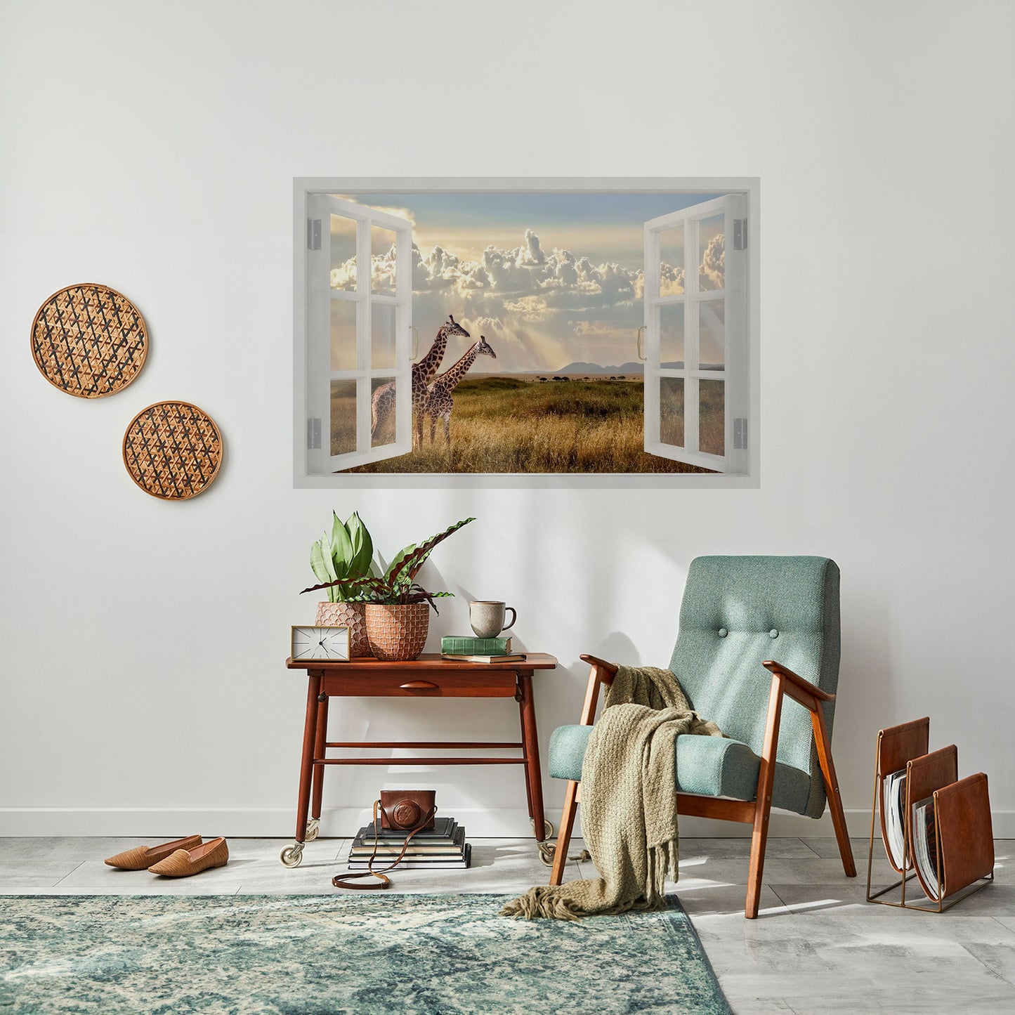 FINESTRA SGUARDO GIRAFFA Poster orizzontale staccabile e attaccabile
