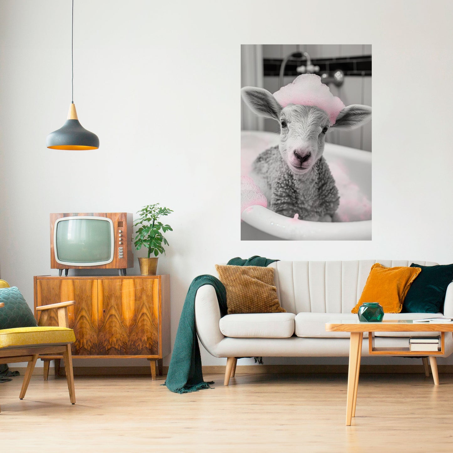 Poster verticale staccabile e attaccabile "Pink Cloud Bath Time"