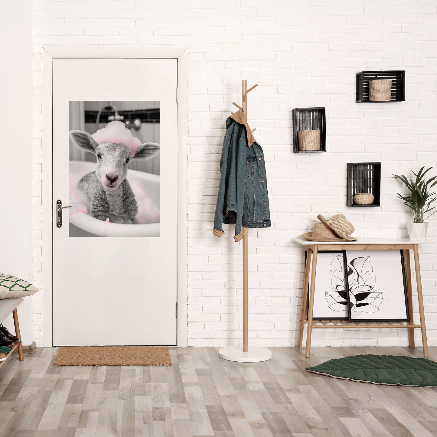 Poster verticale staccabile e attaccabile "Pink Cloud Bath Time"