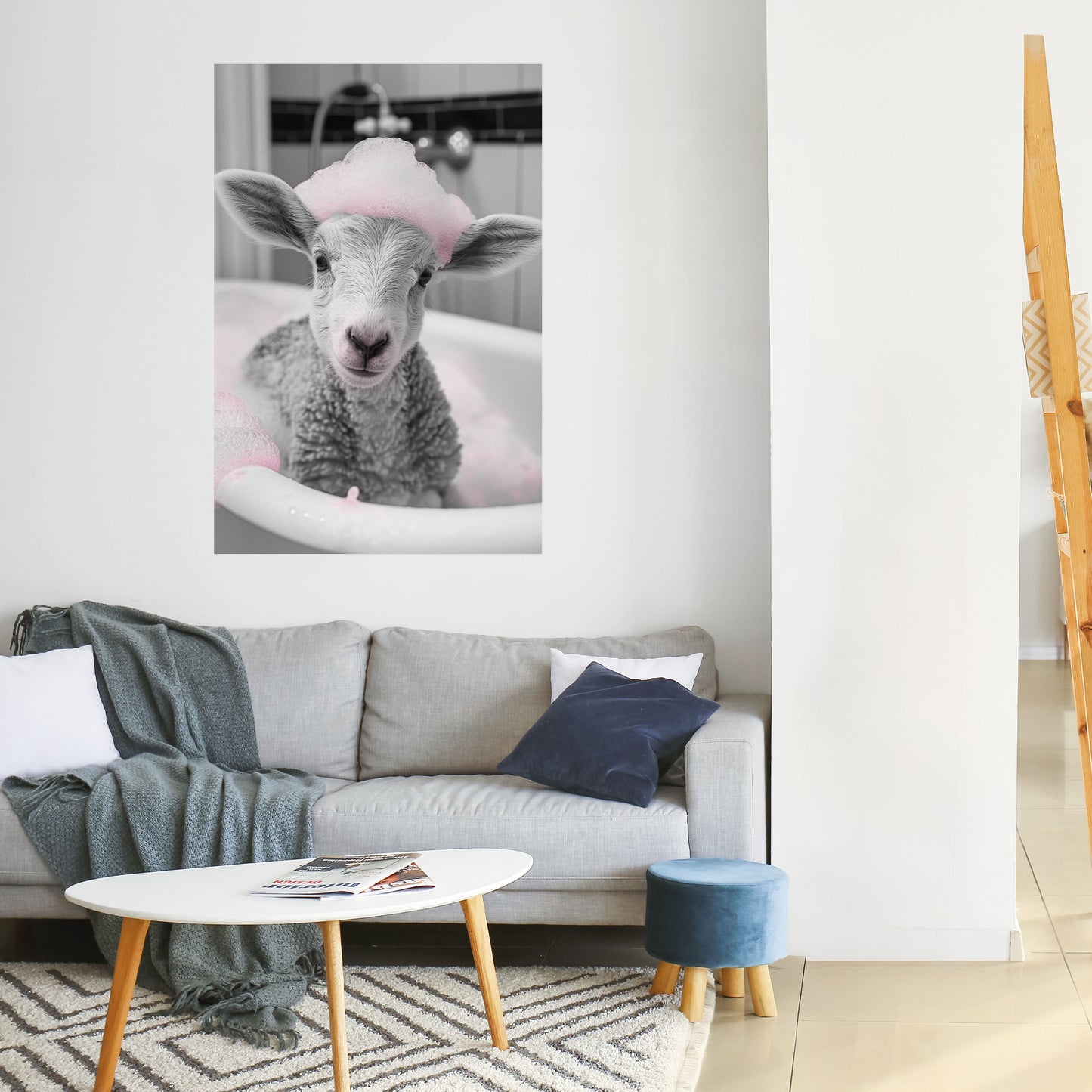 Poster verticale staccabile e attaccabile "Pink Cloud Bath Time"