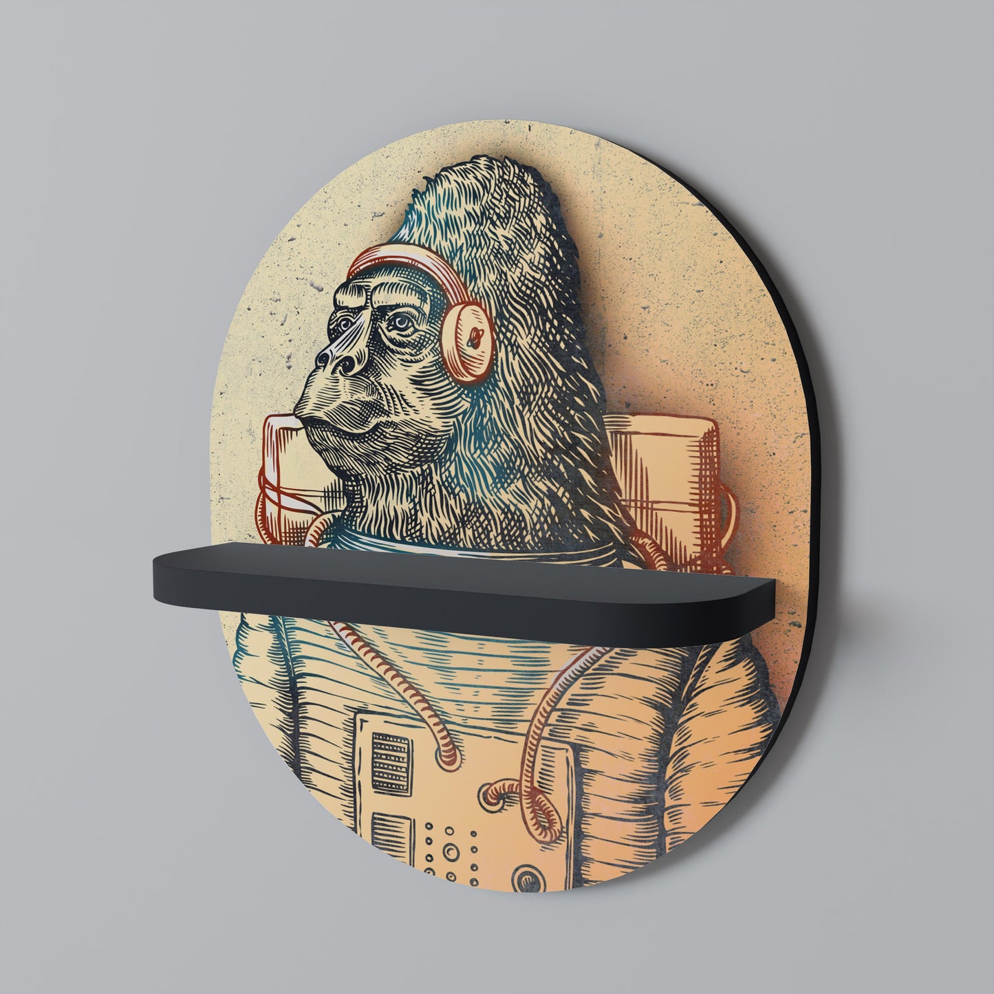 GORILLA GROOVE Oval Art Shelf In Black Finish