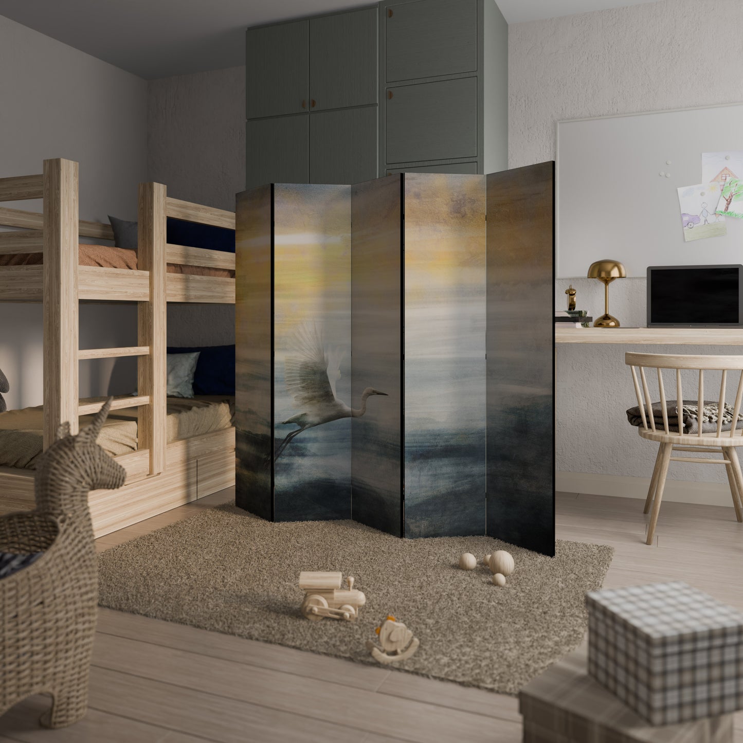 HERON IN FLY Divisorio decorativo per ambienti a 5 pannelli