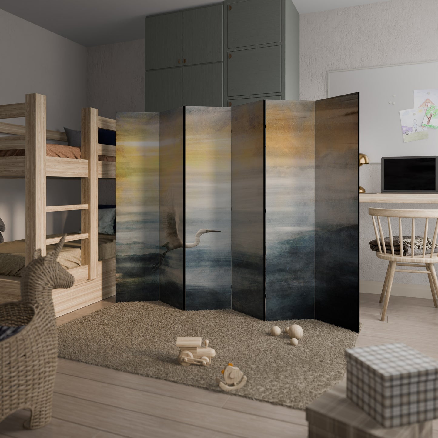 HERON IN FLY Divisorio decorativo per ambienti a 6 pannelli