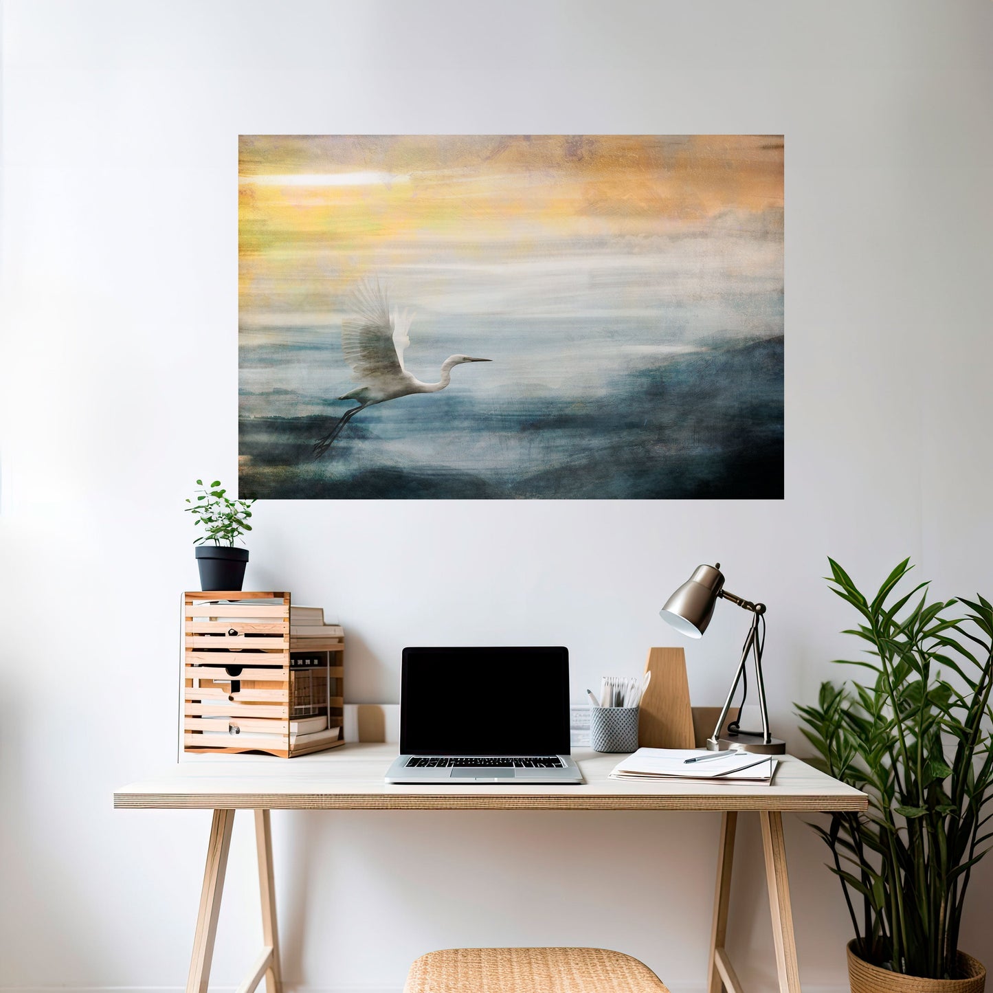 AIRONE IN VOLO Poster orizzontale staccabile e attaccabile