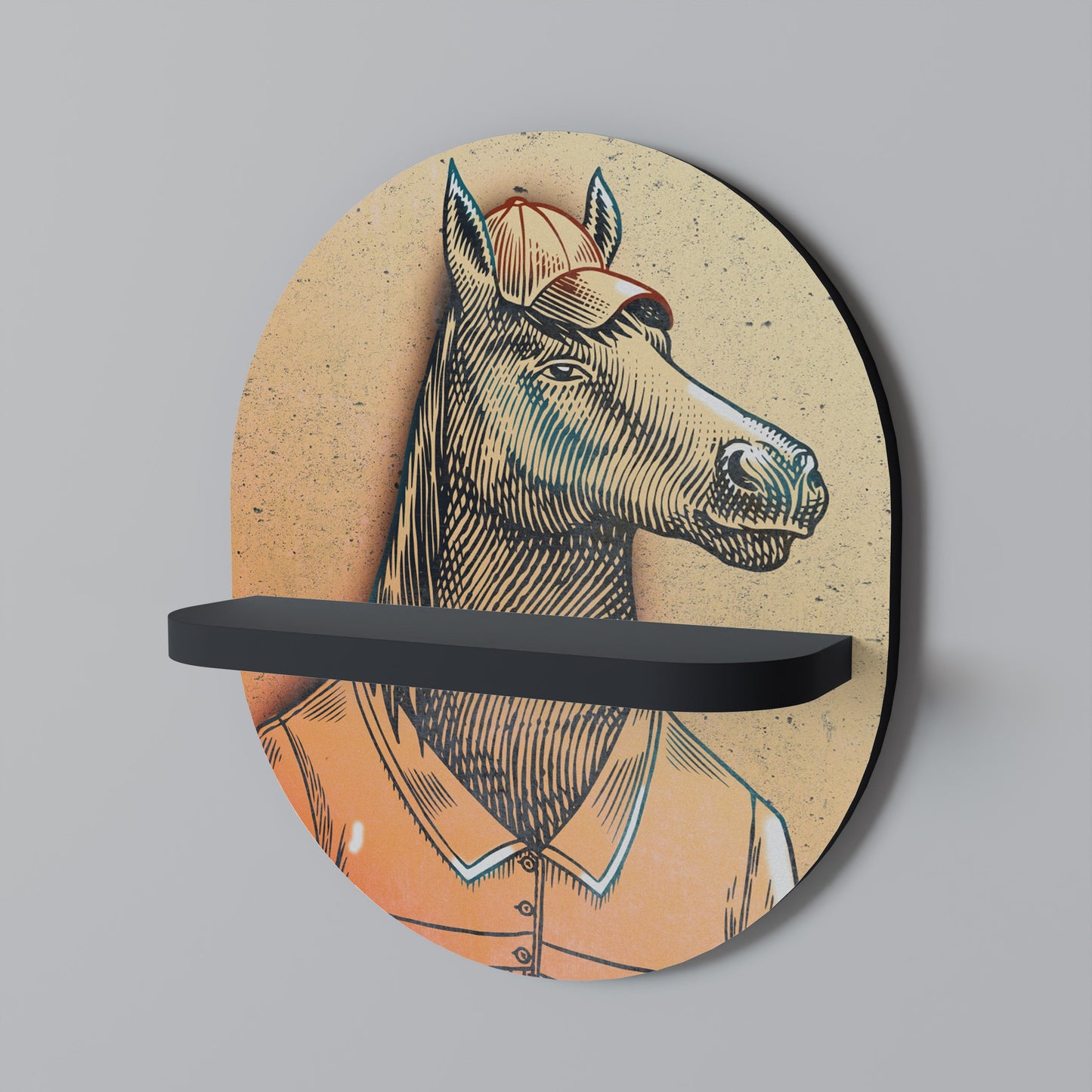 EQUINE SWAGGER Oval Art Shelf In Black Finish