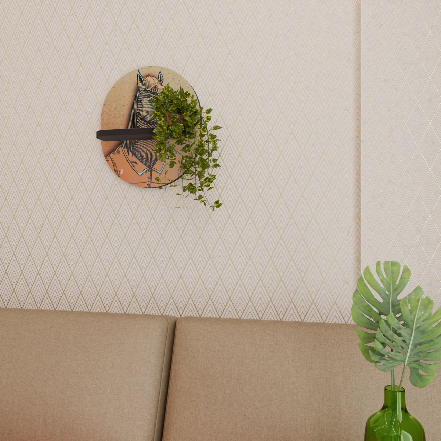 EQUINE SWAGGER Oval Art Shelf In Black Finish