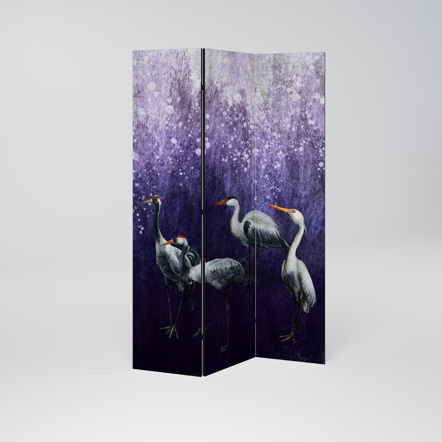 MYSTICAL CRANE GATHERING Decorative 3-Panel Room Divider