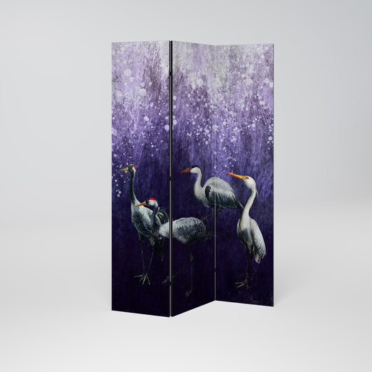 MYSTICAL CRANE GATHERING Decorative 3-Panel Room Divider