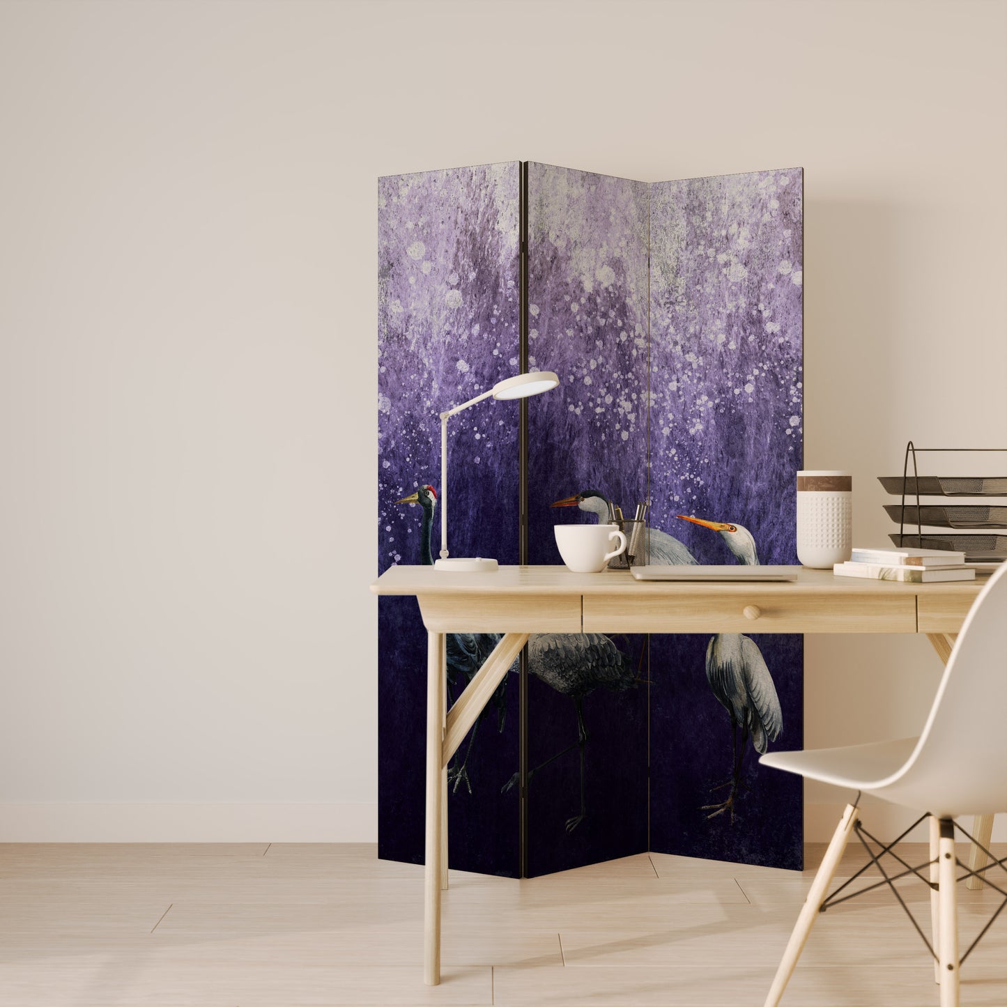 MYSTICAL CRANE GATHERING Decorative 3-Panel Room Divider