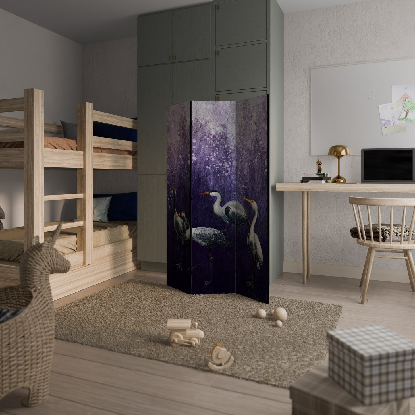 MYSTICAL CRANE GATHERING Decorative 3-Panel Room Divider