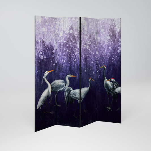 MYSTICAL CRANE GATHERING Decorative 4-Panel Room Divider