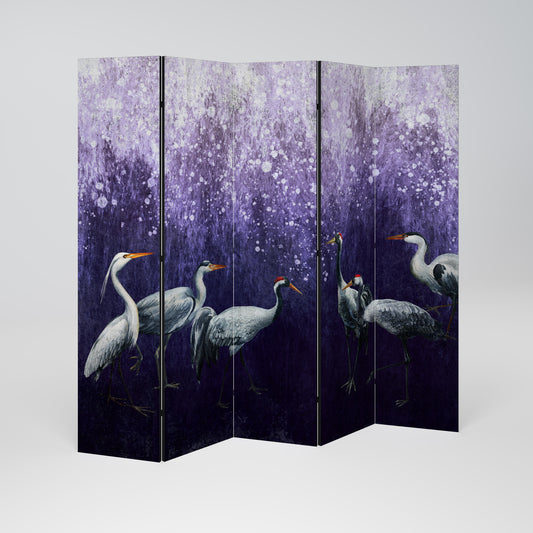 MYSTICAL CRANE GATHERING Decorative 5-Panel Room Divider