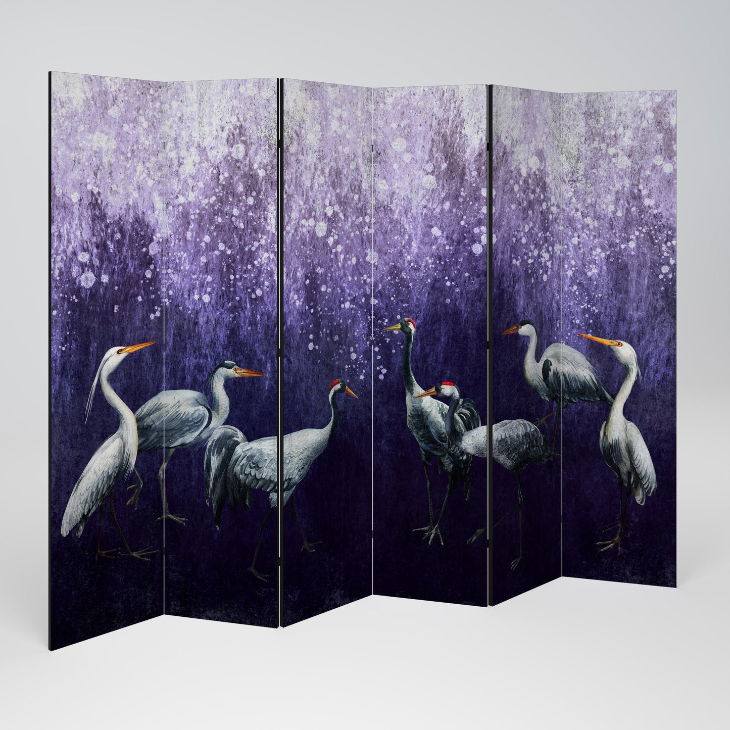 MYSTICAL CRANE GATHERING Divisorio decorativo per ambienti a 6 pannelli