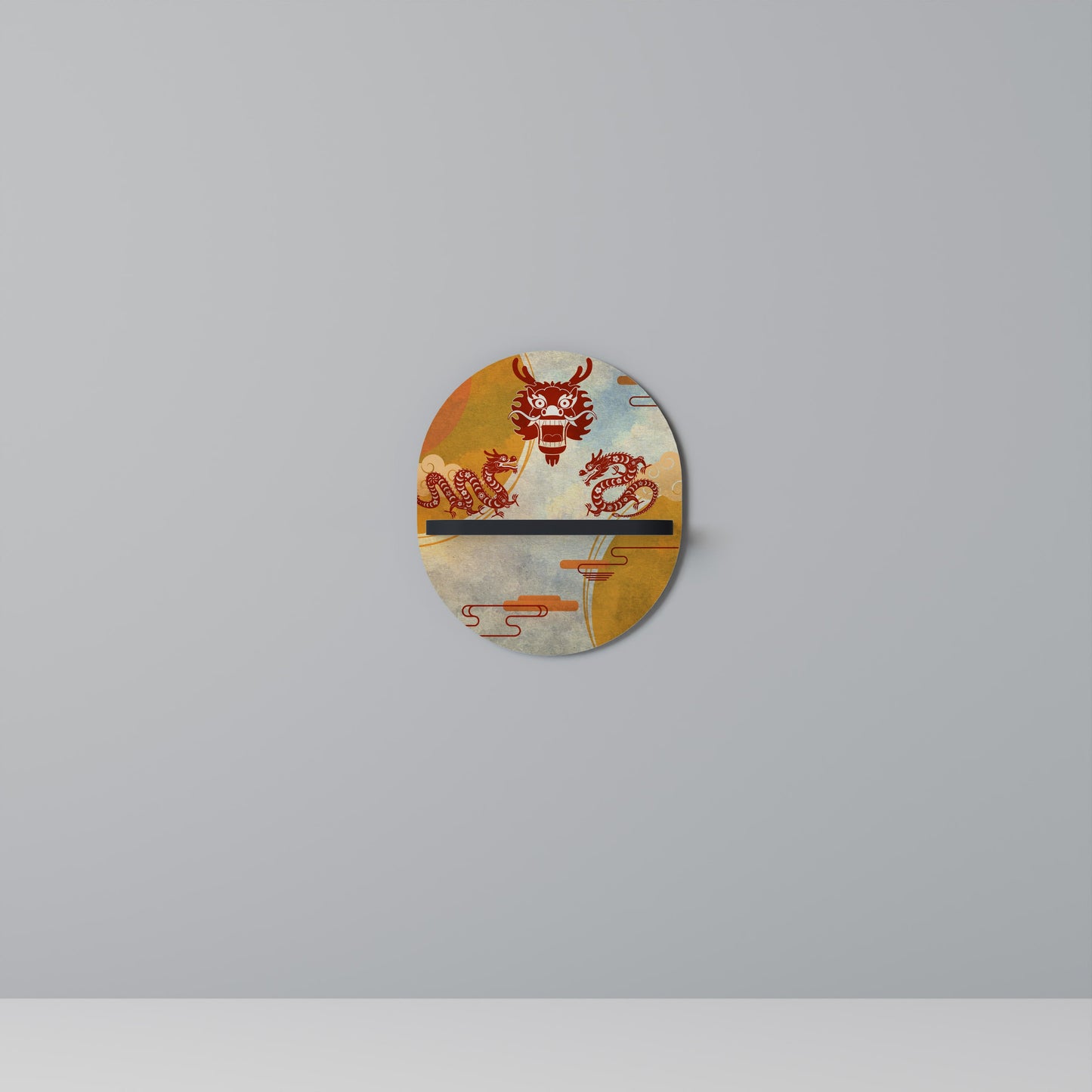 MYSTICAL DRAGON Oval Art Shelf In Black Finish