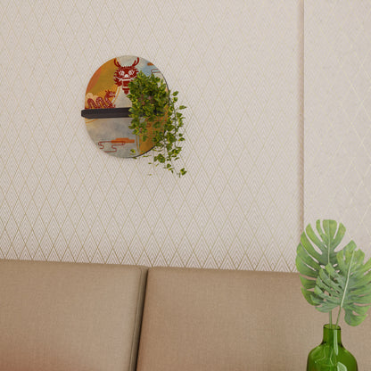 MYSTICAL DRAGON Oval Art Shelf In Black Finish