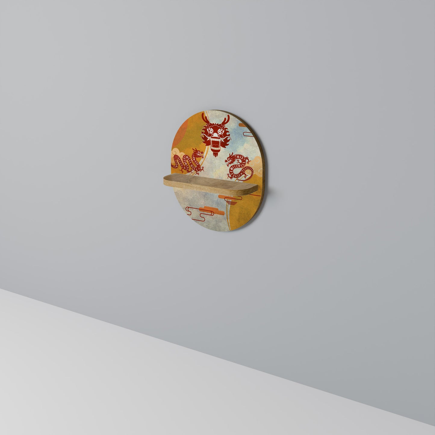 MYSTICAL DRAGON Mensola Ovale Decorativa in Effetto Rovere