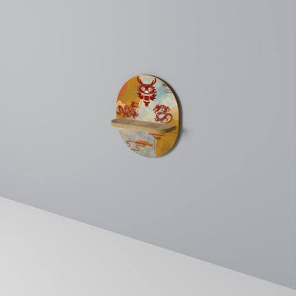 MYSTICAL DRAGON Mensola Ovale Decorativa in Effetto Rovere