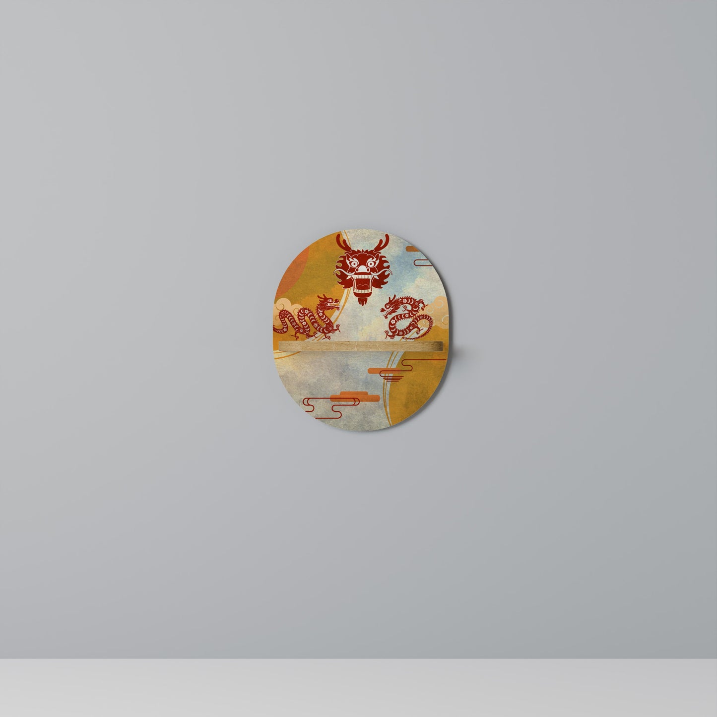 MYSTICAL DRAGON Mensola Ovale Decorativa in Effetto Rovere