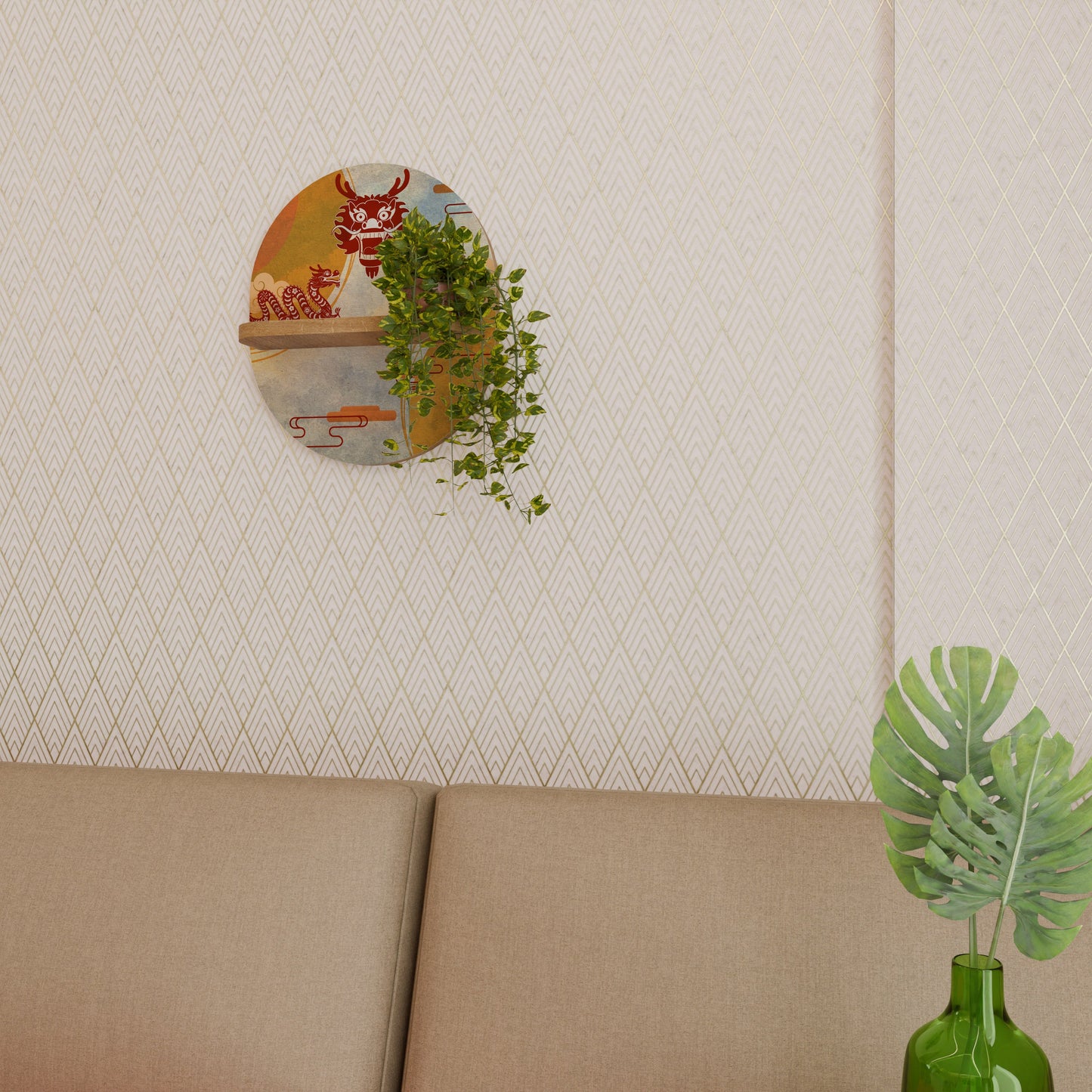 MYSTICAL DRAGON Mensola Ovale Decorativa in Effetto Rovere