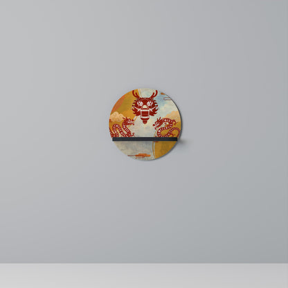 MYSTICAL DRAGON Round Art Shelf In Black Finish