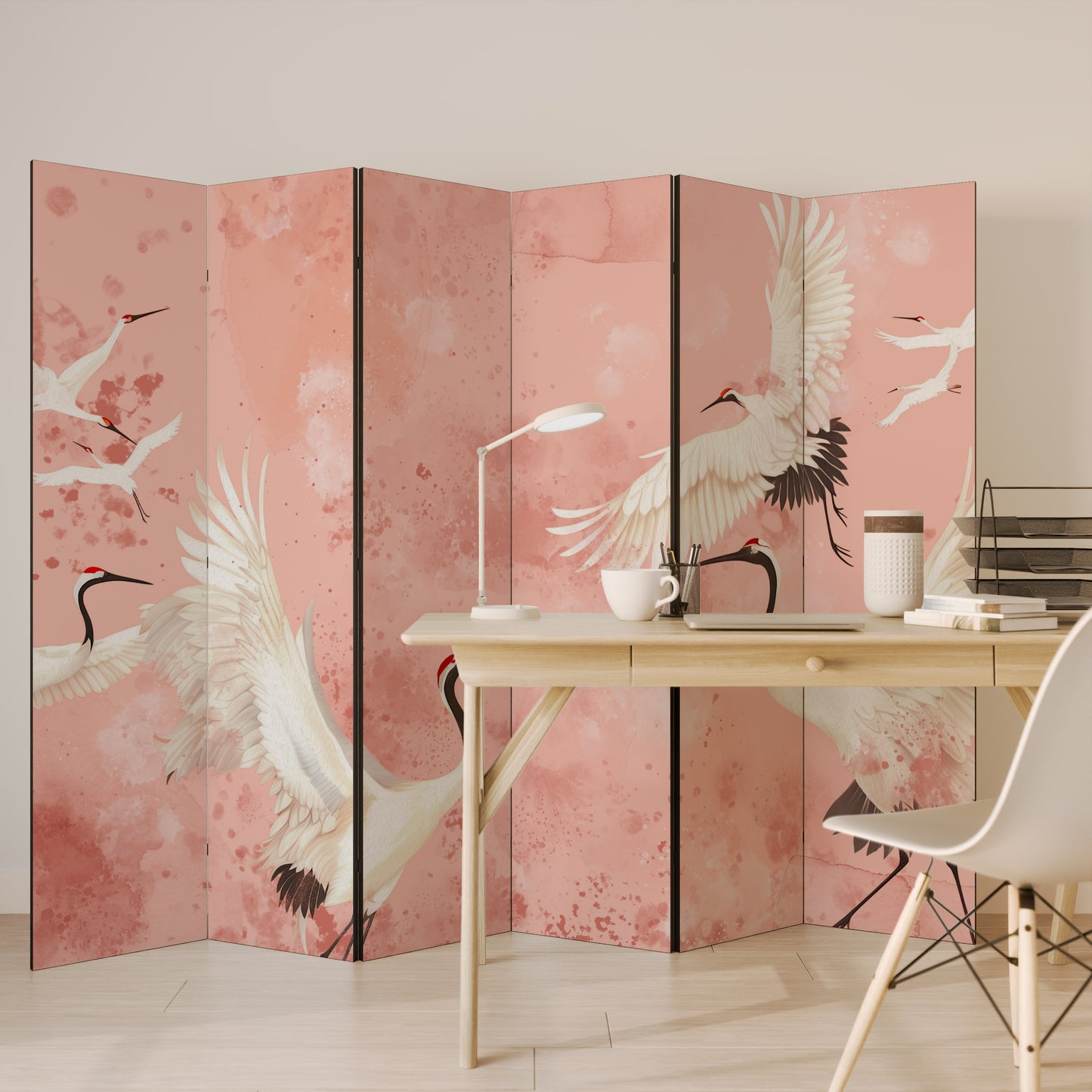 CRANE DANCE - Divisorio decorativo per ambienti a 6 pannelli