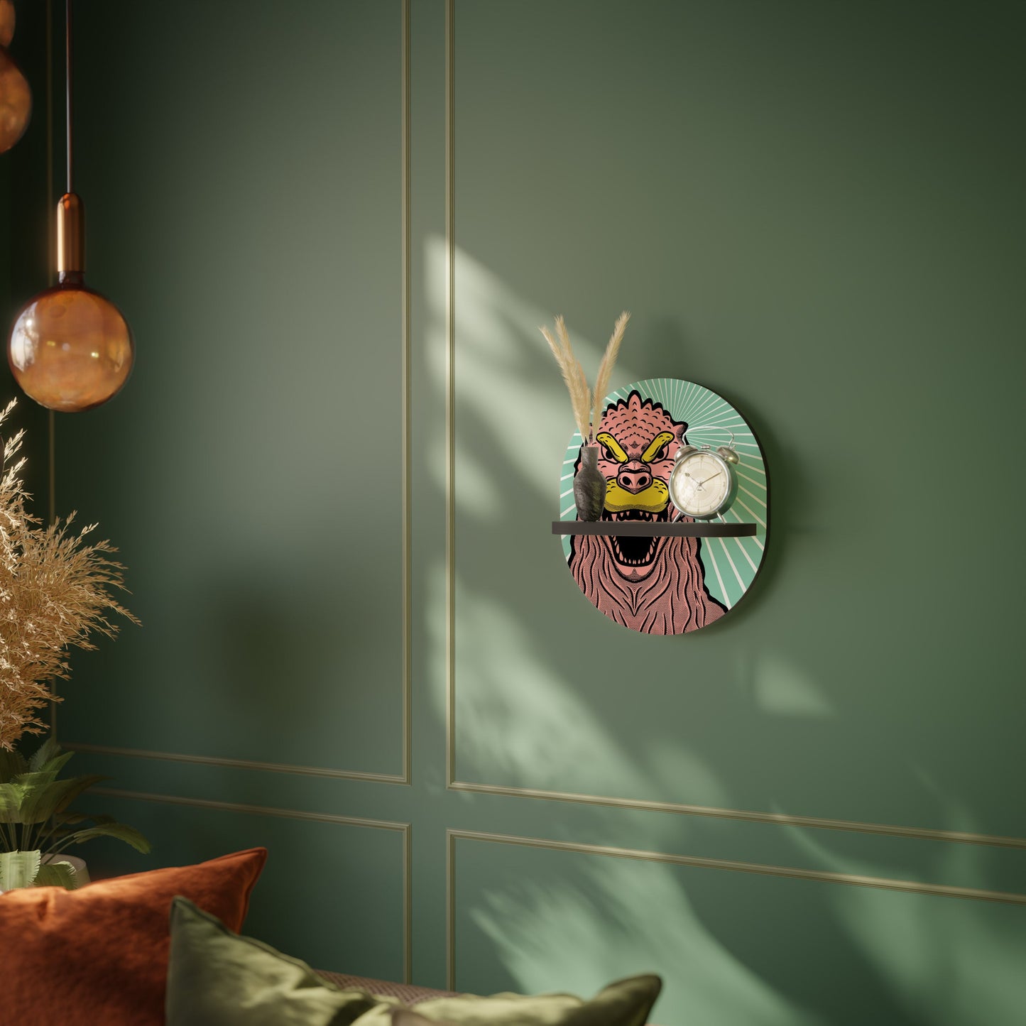 GODZILLA WELCOME Oval Art Shelf In Black Finish