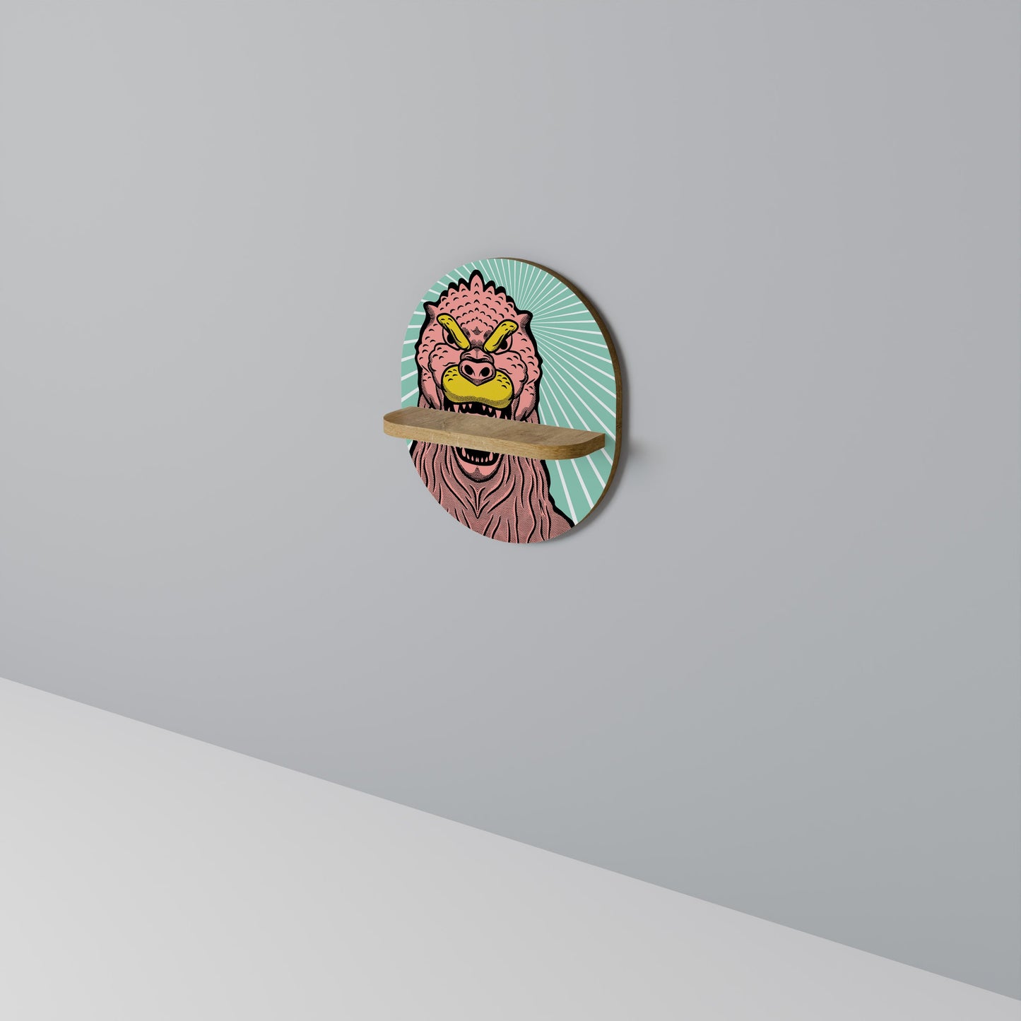 GODZILLA WELCOME Oval Art Shelf In Oak Effect