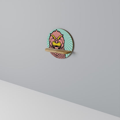 GODZILLA WELCOME Round Art Shelf In Oak Effect