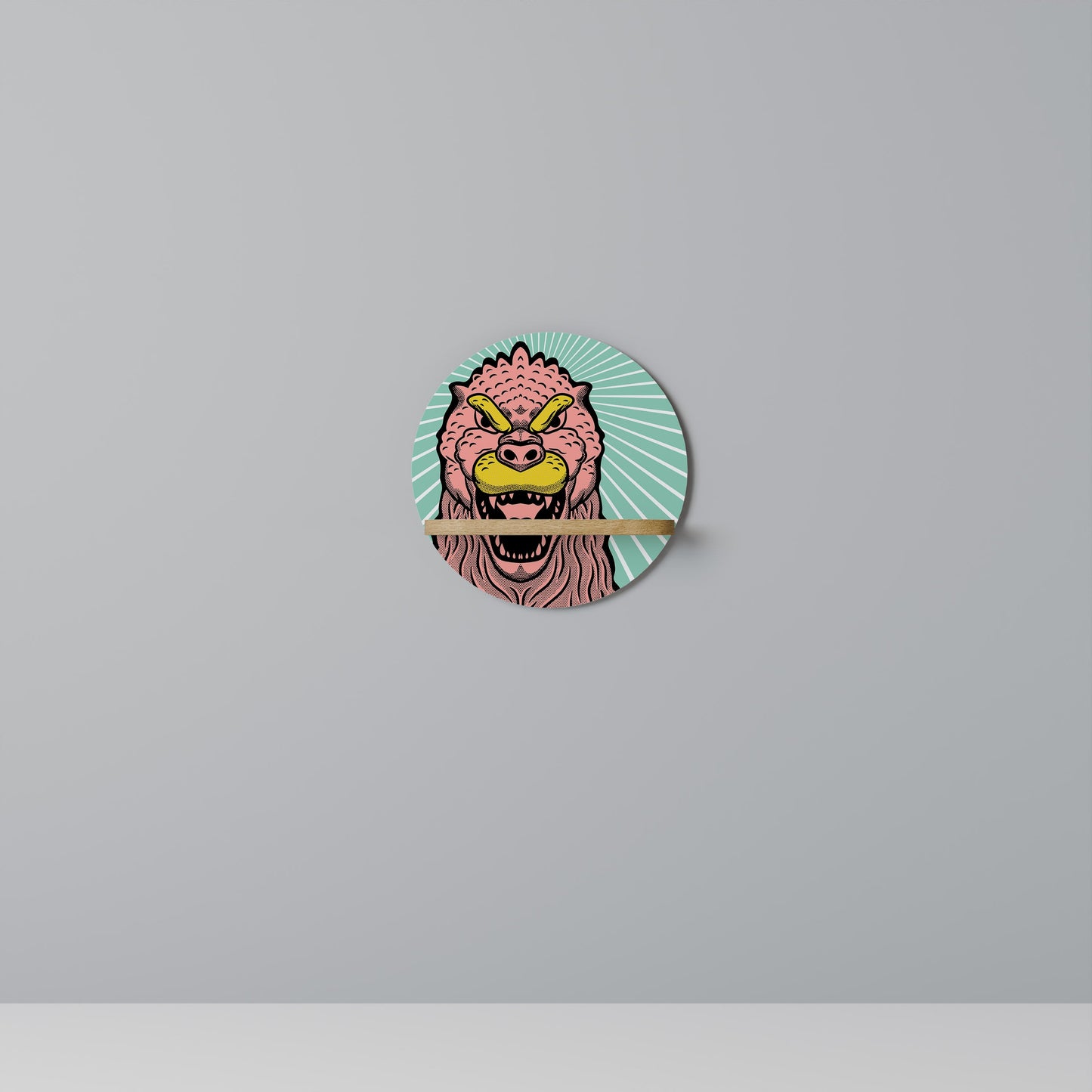 GODZILLA WELCOME Round Art Shelf In Oak Effect