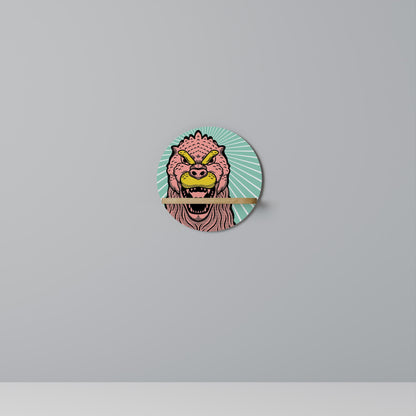 GODZILLA WELCOME Round Art Shelf In Oak Effect