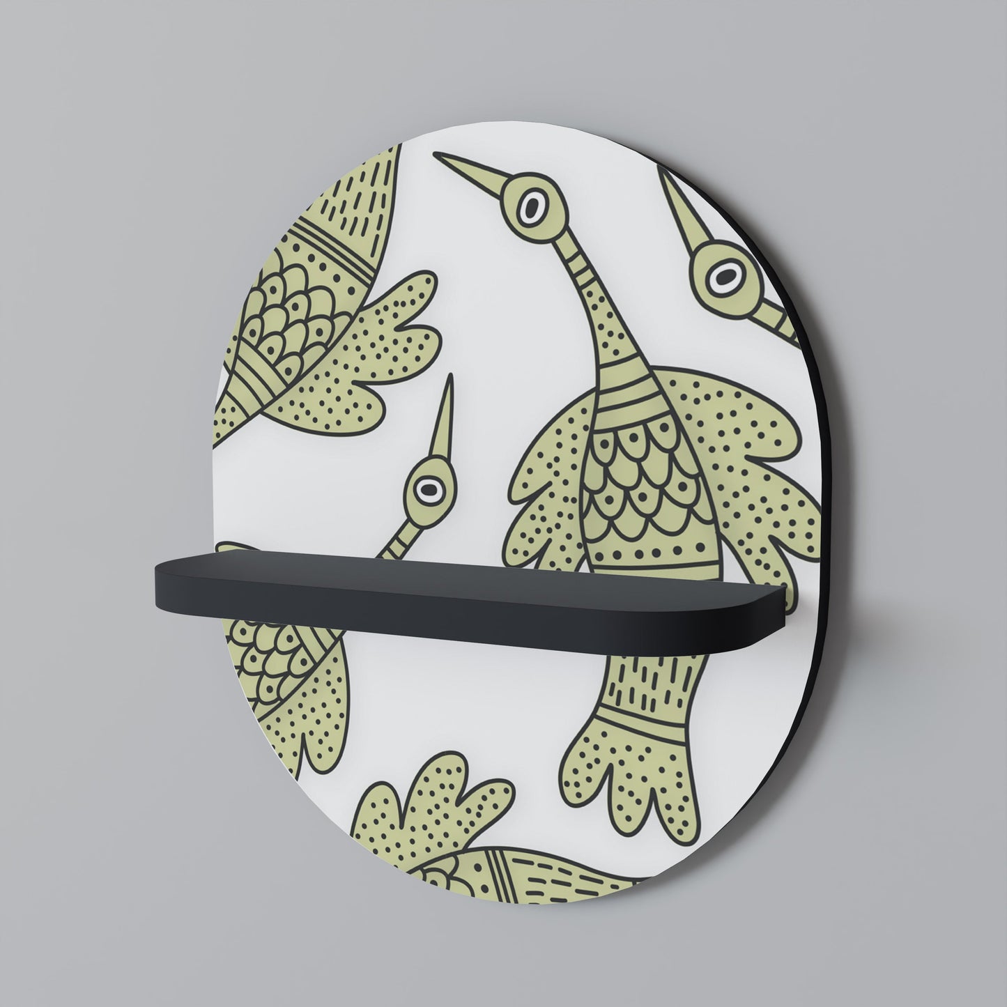 SEEDLING SONGBIRD Oval Art Shelf In Black Finish