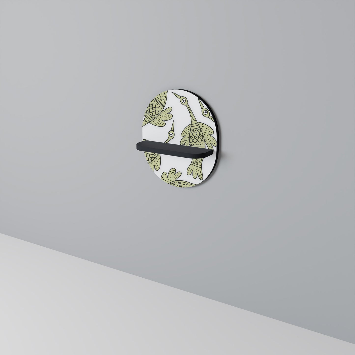 SEEDLING SONGBIRD Oval Art Shelf In Black Finish