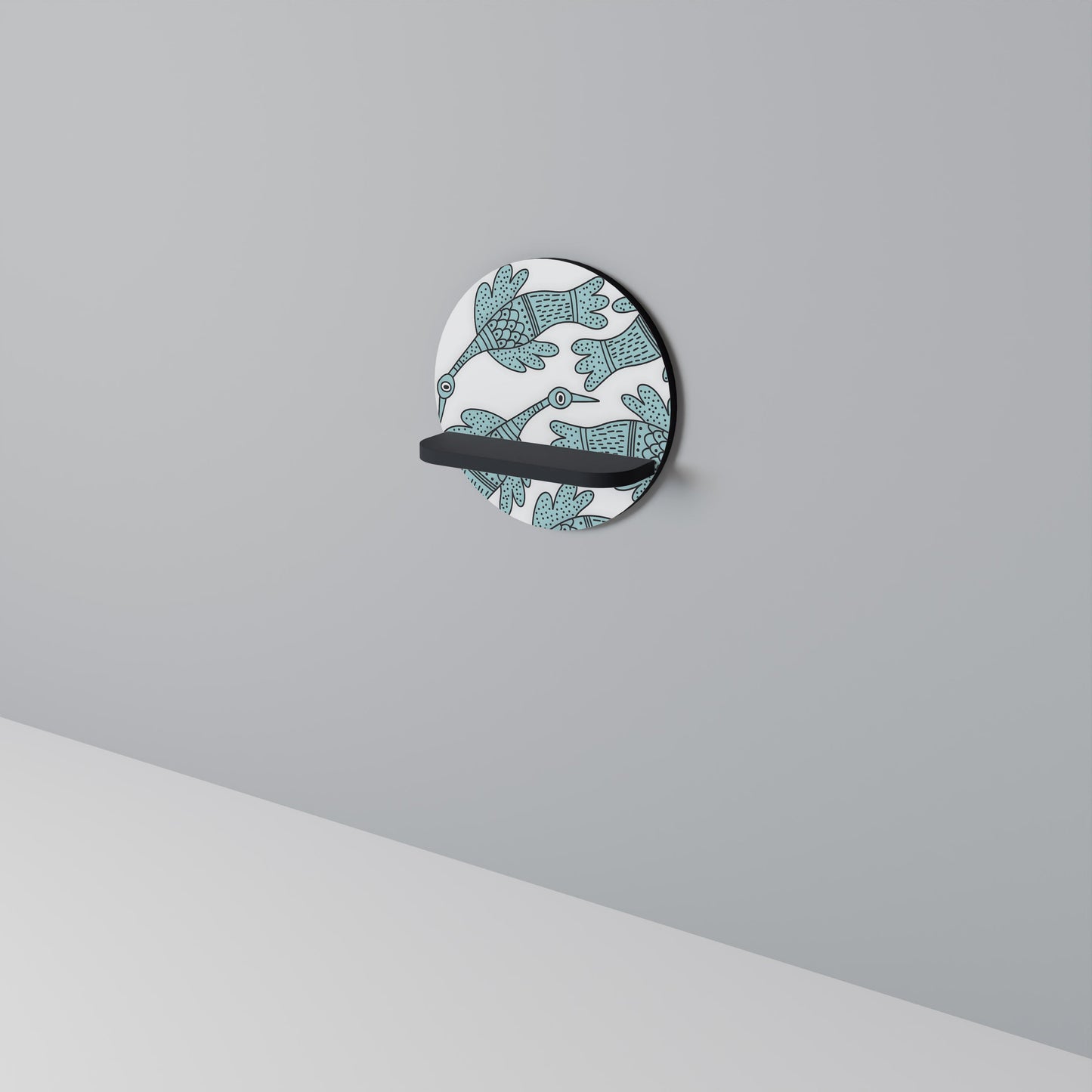 WATERSPOUT SONGIBIRD Round Art Shelf In Black Finish