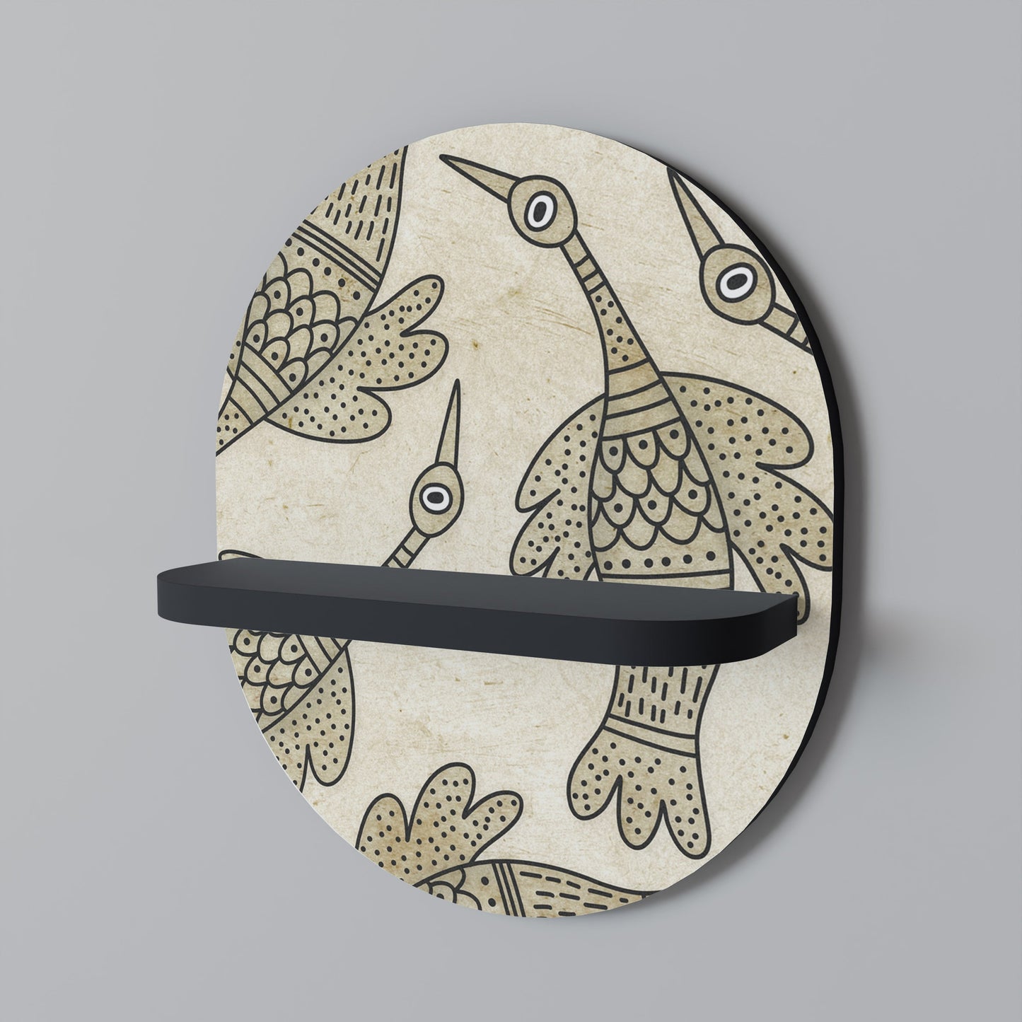 ALMONDINE SONGBIRD Oval Art Shelf In Black Finish