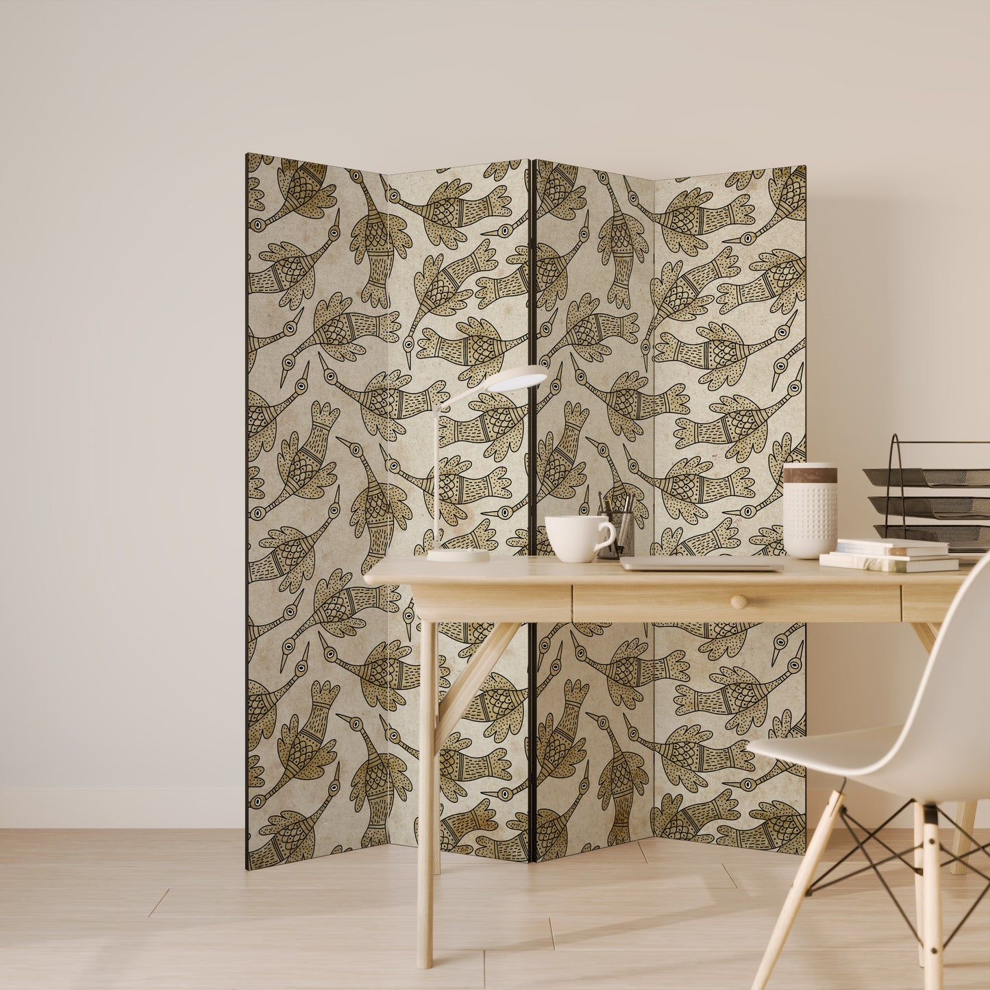 ALMONDINE SONGBIRD Decorative 4-Panel Room Divider