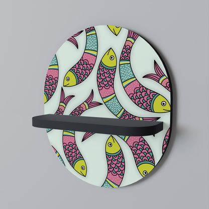 INDIAN FISH Oval Art Shelf In Black Finish
