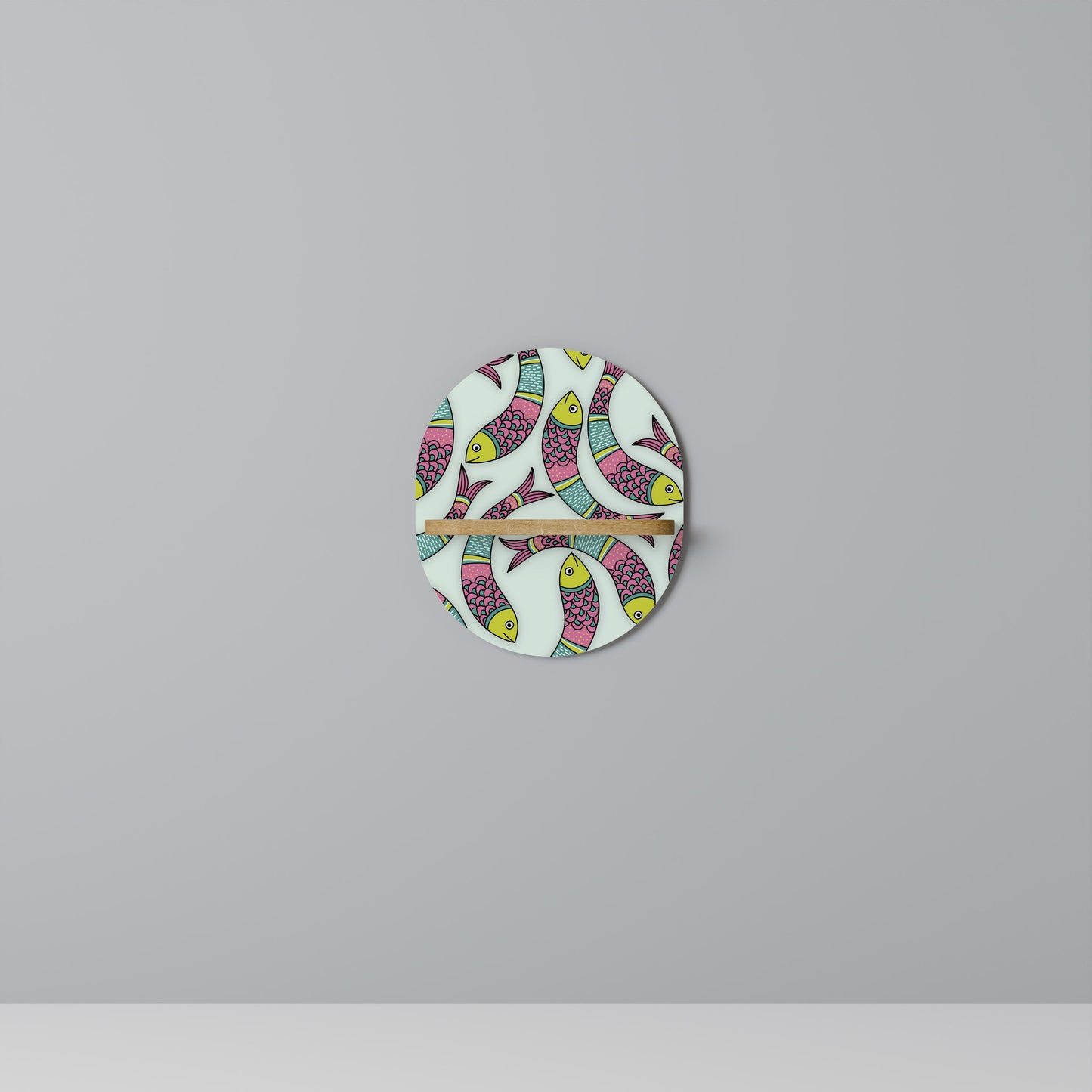 INDIAN FISH Oval Art Shelf In Oak Effect