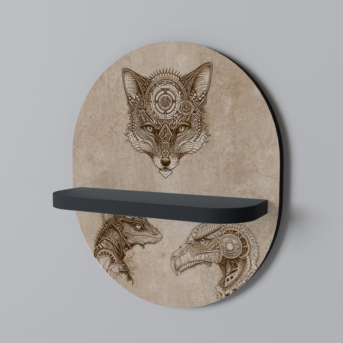 STEAMPUNK TRIO Oval Art Shelf In Black Finish