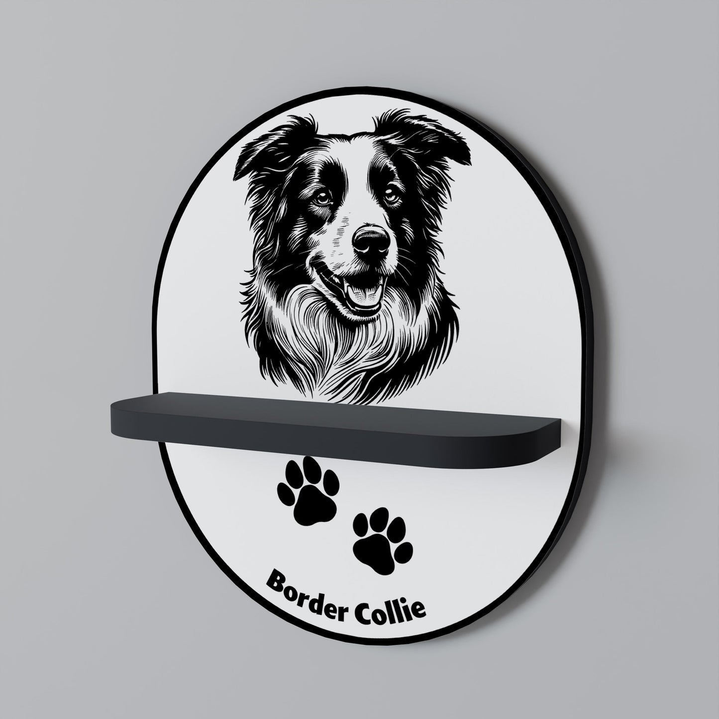 BORDER COLLIE Oval Art Shelf In Black Finish