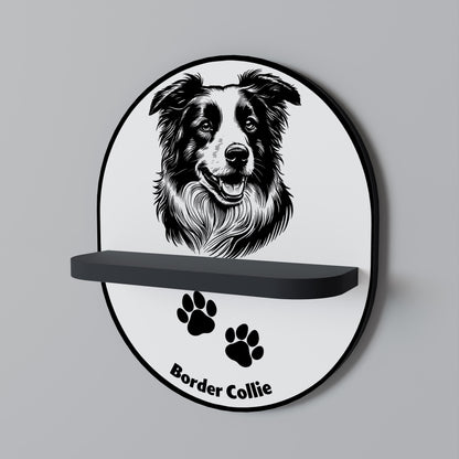 BORDER COLLIE Oval Art Shelf In Black Finish