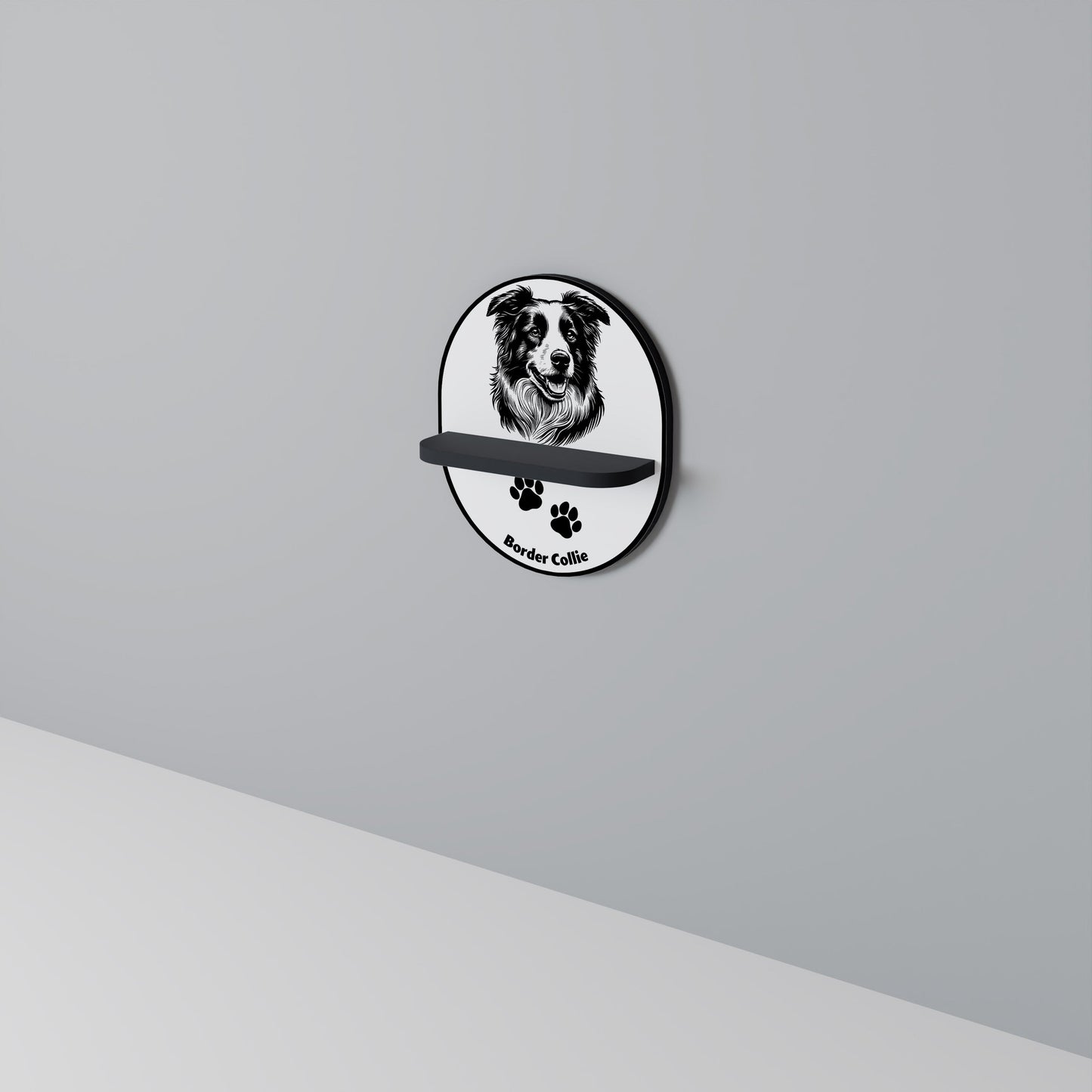 BORDER COLLIE Oval Art Shelf In Black Finish