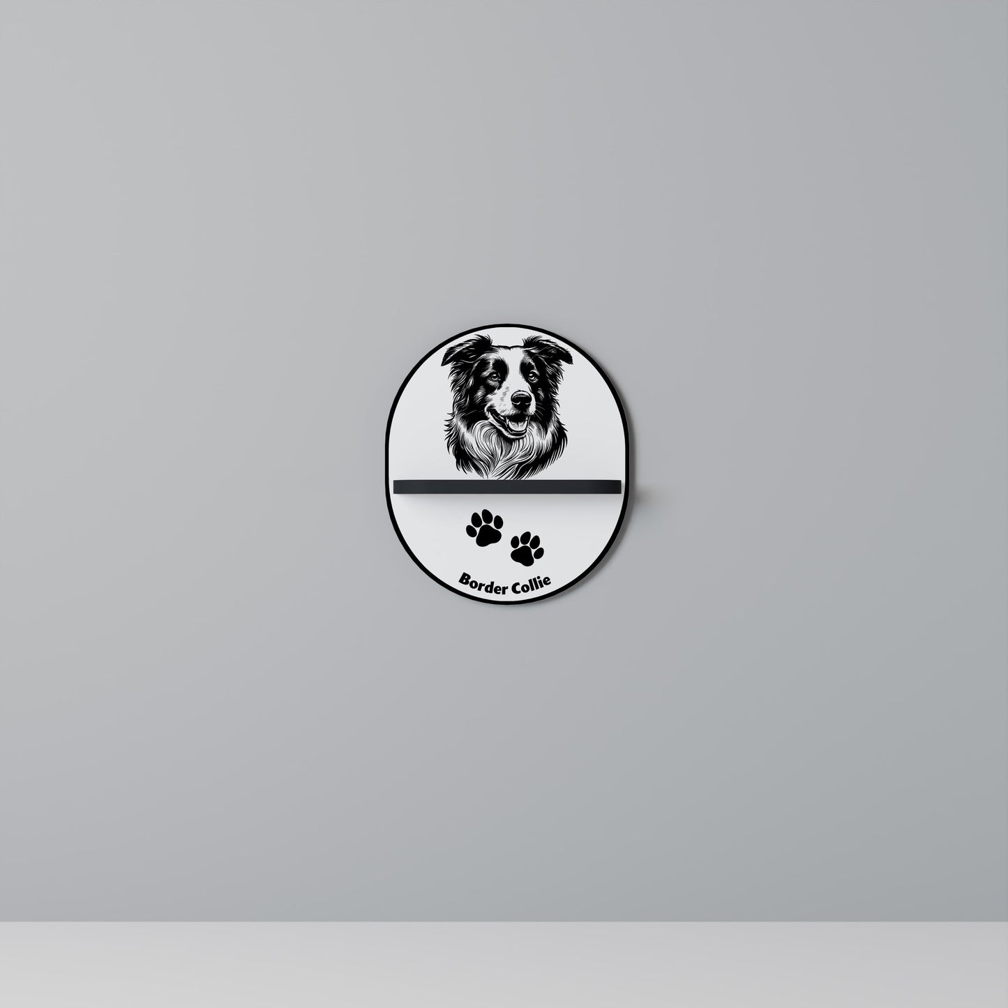 BORDER COLLIE Oval Art Shelf In Black Finish